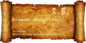Kremser Borbála névjegykártya